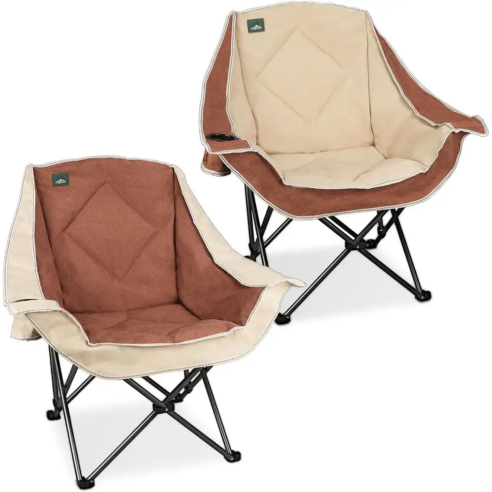 

Oversized Padded Folding Lawn Chairs with Cup Holders for Outdoors, Beach, Hiking, and Picnics, 300-lb Capacity, Mocha & Cream