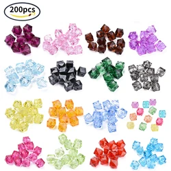 200 Pcs 8mm Transparent Acrylic Beads Faceted Cube Loose Beads Mixed Color Spacer Beads for Jewelry Making DIY Handmade Bag