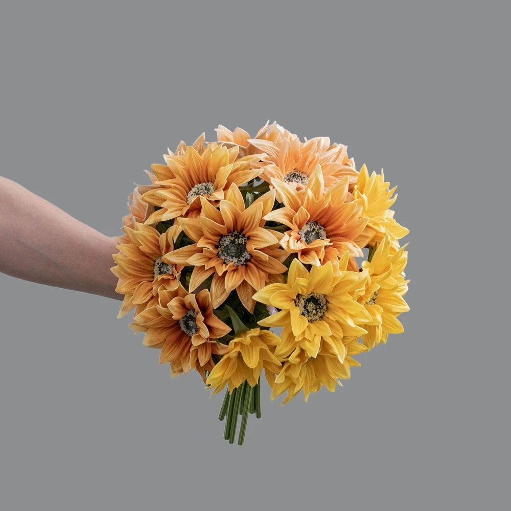 

PU Artificial Sunflower Bouquets, 1 Bunch of Fake Sunflowers for Baby Shower Home Wedding Spring Decor, Bride Holding Flowers