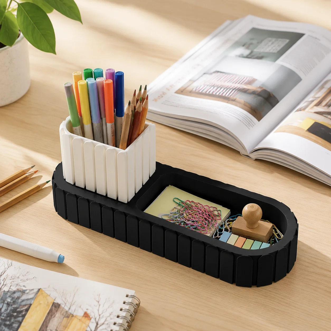 Vintage 3D Grid Desktop Organizer Multi-scene Use Cosmetic Pen Cup TV Remote Control Storage Box For Bedroom Study Desk