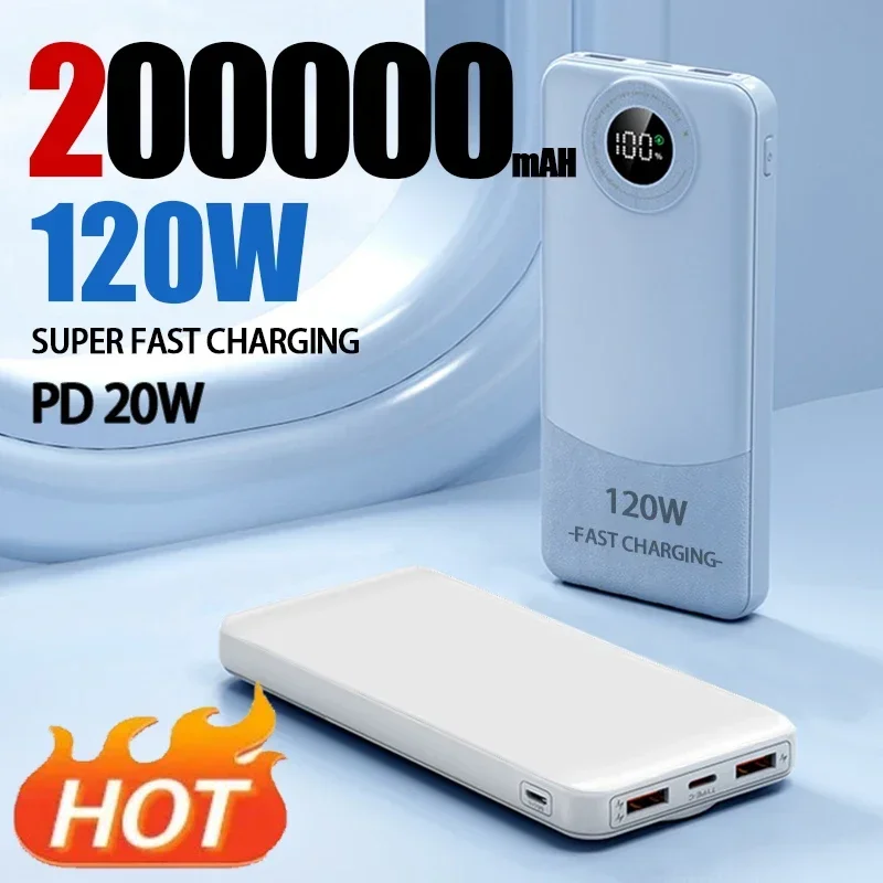 200000mah Power Banksuper Schnell ladung 120w ultra große Kapazität für mobile Strom versorgung externer Akku für iPhone 15 14 13 neu