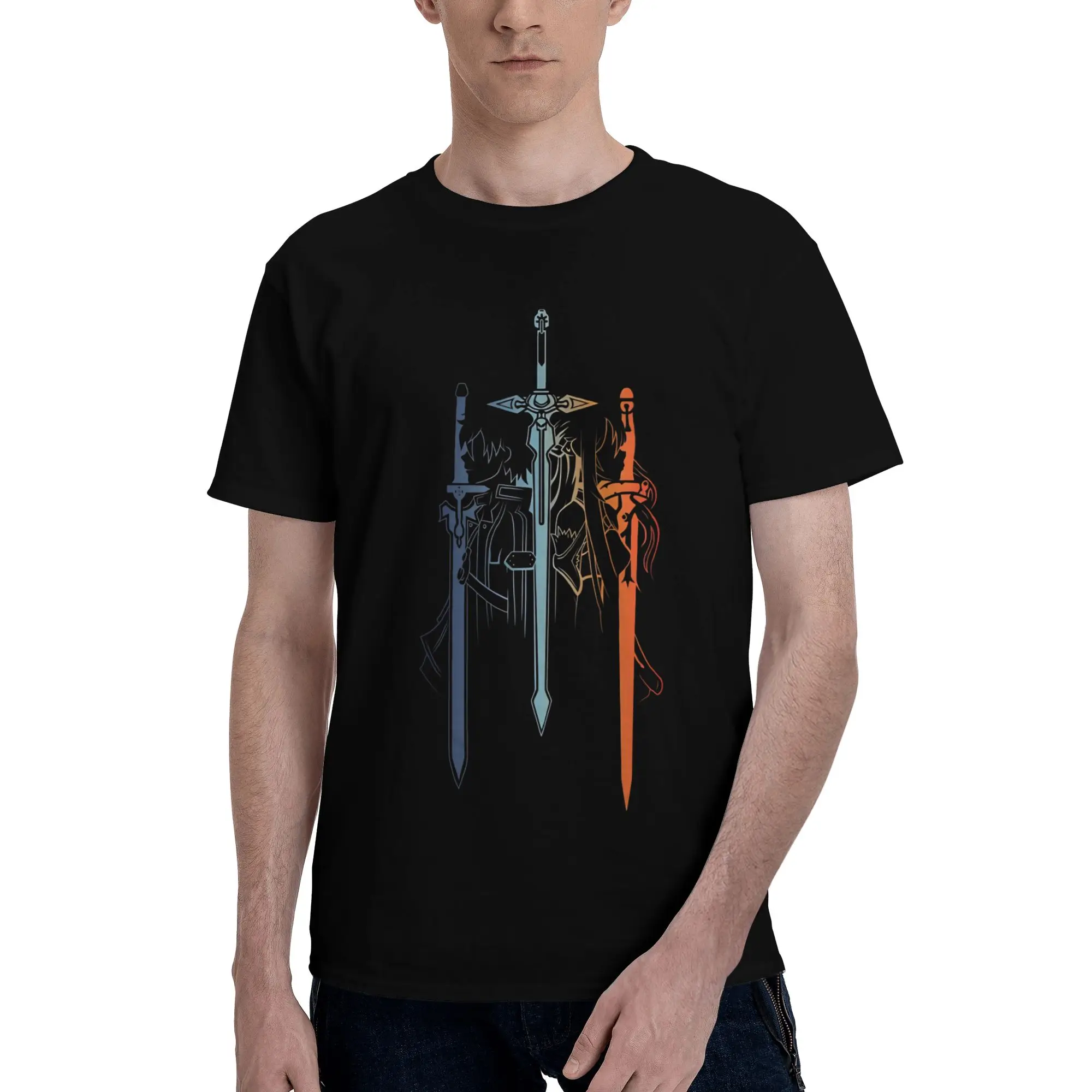 Kirito and Asuna Graphic Funny 100% Cotton T-Shirt Bandai SAO Tees Tops For Men