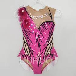 LIUHUO Rhythmic Gymnastics Leotards Artistics Competition Gradient Girls Stage Professional Handcraft Pink Color