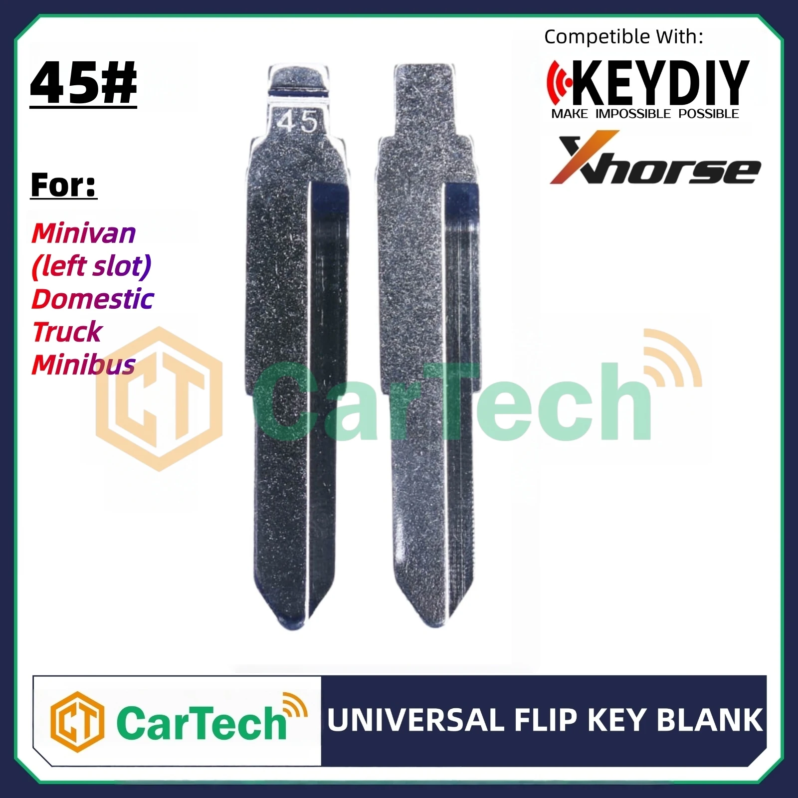 Cartech 45# Uncut Flip Blank Key Blade for KEYDIY KD XHORSE VVDI Universal Remote Fit Minivan (left slot) Domestic Truck Minibus