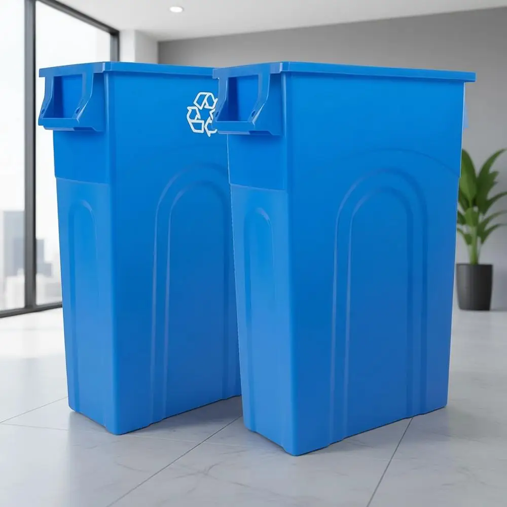 

Slim 23-Gallon Recycling Bin for Easy Bag Removal, Suitable for Indoor and Outdoor Use, Recycle Plastics and Blues