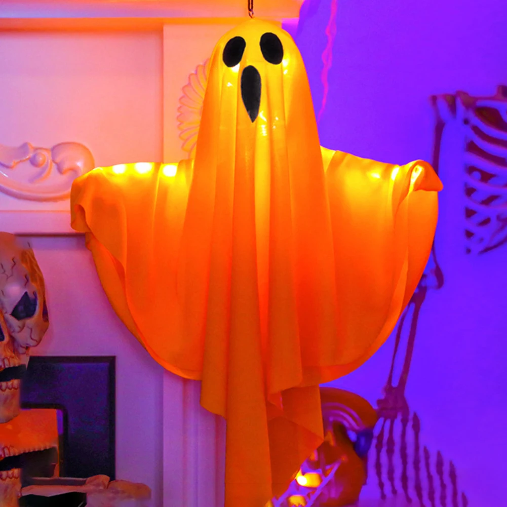 زينة معلقة لشبح الهالوين تضيء نافذة شجرة أشباح طائرة بيضاء زخرفة مخيفة حديقة منزل مسكون لوازم الحفلات