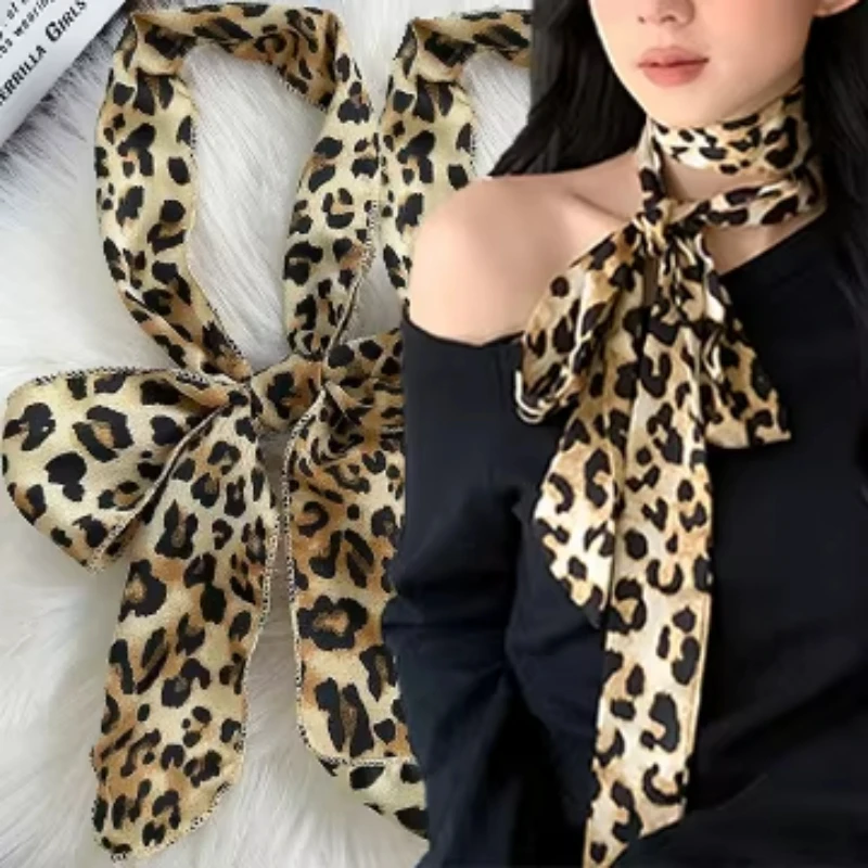 Sciarpa con stampa leopardata Retro pois Cravatta da donna Multifunzione Fascia per capelli Borse Maniglia Decorazione Sciarpe lunghe Accessori moda