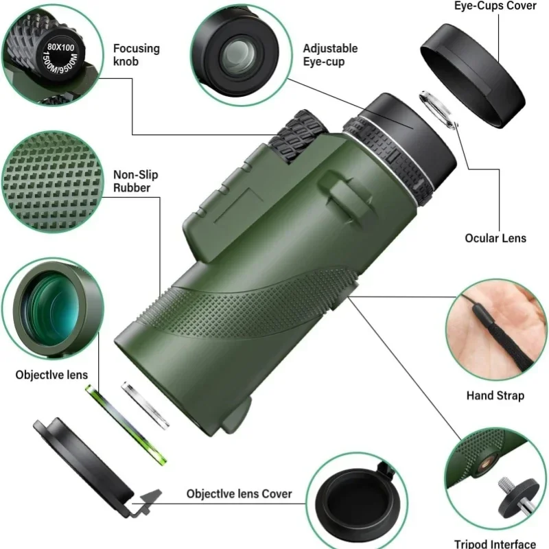 80x100 HD Zoom leistungs starkes Mon okular Teleskop tragbares Fernglas Langstrecken teleskop Jagd Camping mit Stativ Telefon clip