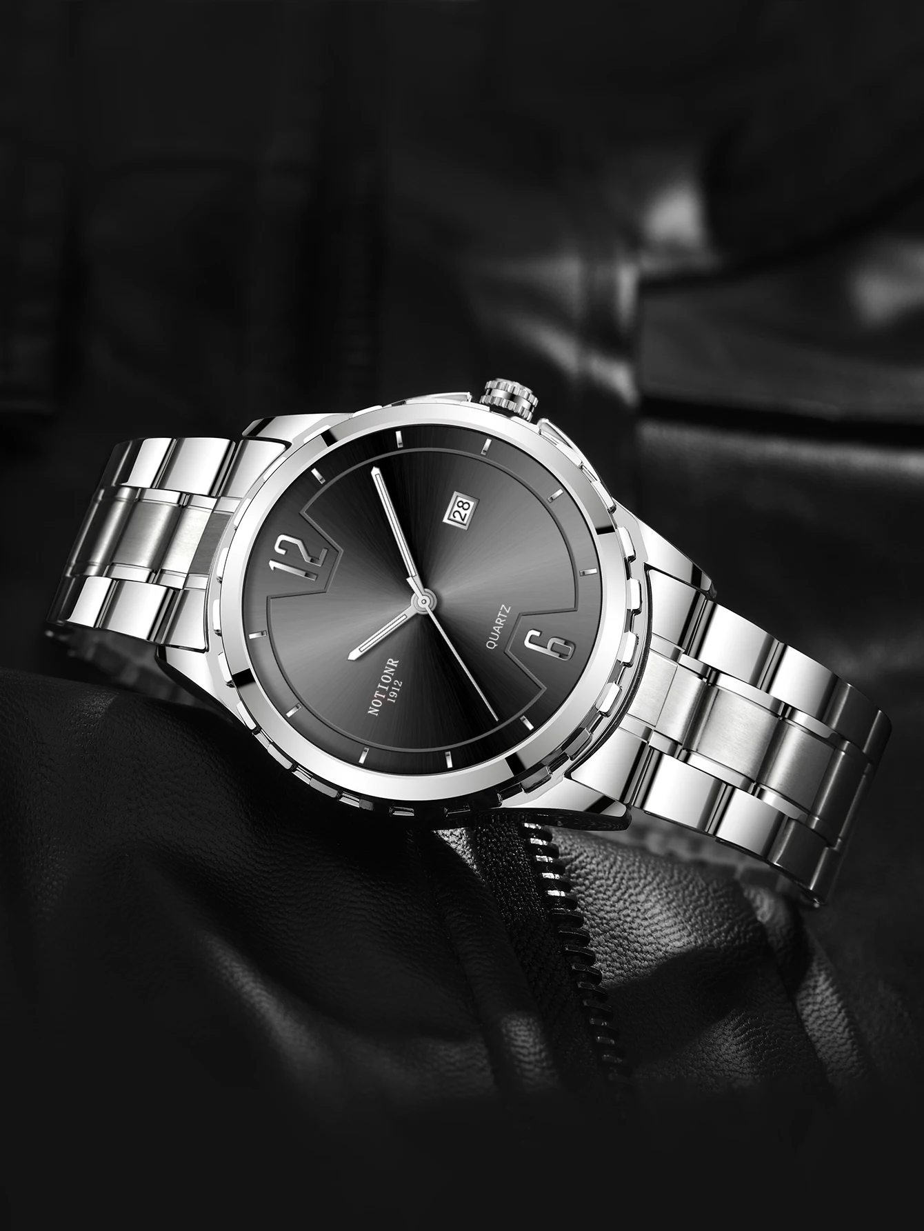 

Часы NOTIONR Мужские кварцевые, люксовые повседневные, из нержавеющей стали, с календарем, серебристо-черные