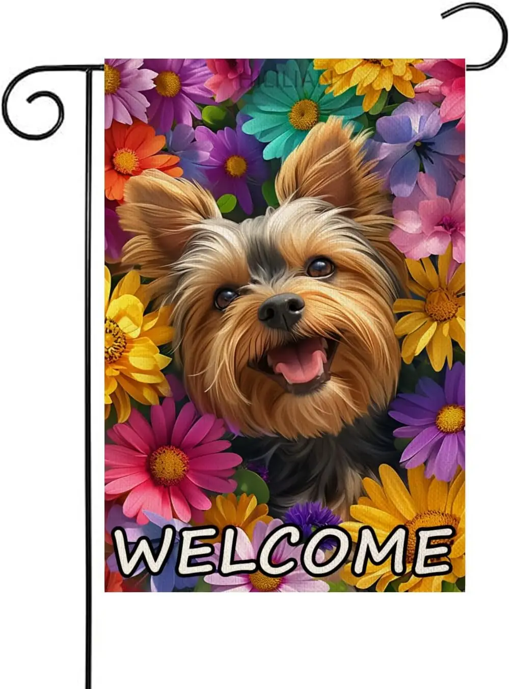 Welcome Yorkie Garden Flag Spring Summer Colorful Daisy Garden Flag dog 12x18 Inch Double Sided Small Burlap Seasonal Holida GGO