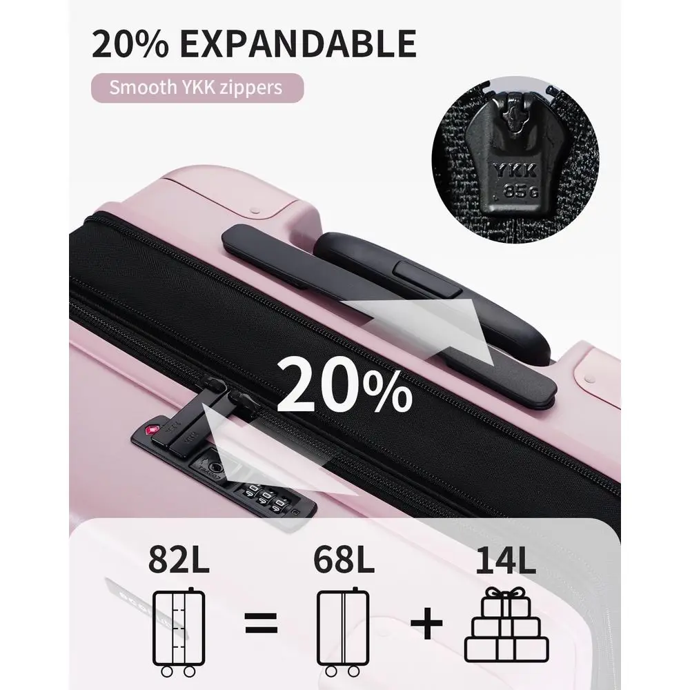 24 Recycled PC Expandable Carry-On Luggage with Spinner Wheels, TSA Lock, Lightweight Hardshell Suitcase, Pink