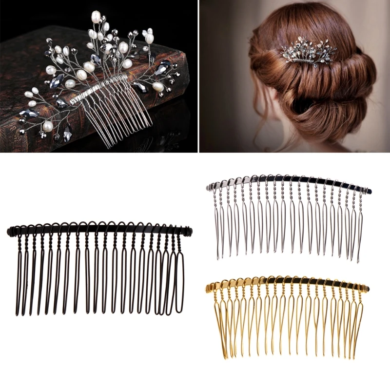 DIY 20 dentes grampo cabelo noiva pentes cabelo fio metal pente lateral véu casamento