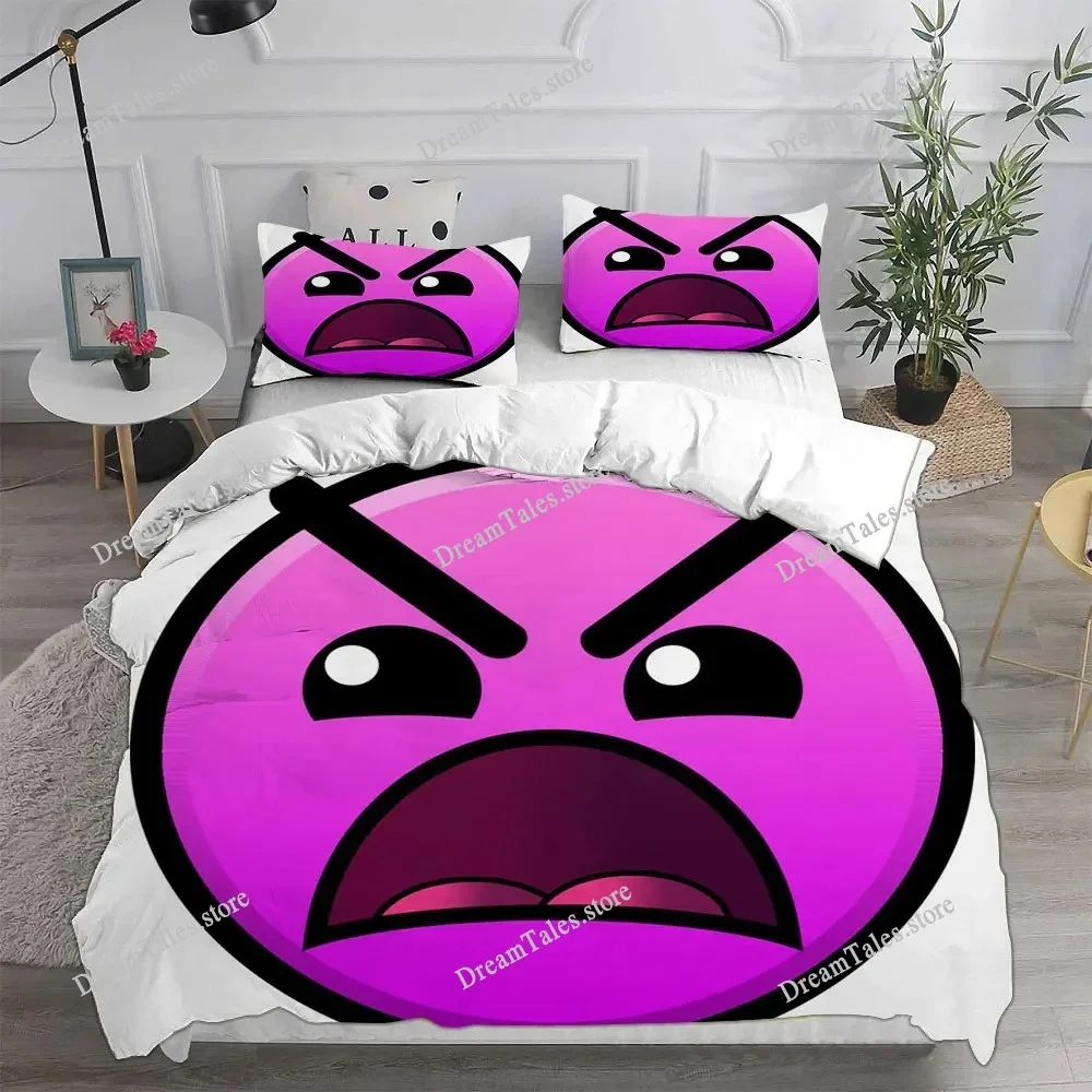 Game Geometry Dash Cartoon Print Bedding Sets Comforter Quilt Bed Cover Duvet Cover Pillow Case Sets Kids Adult Size Luxury Gift