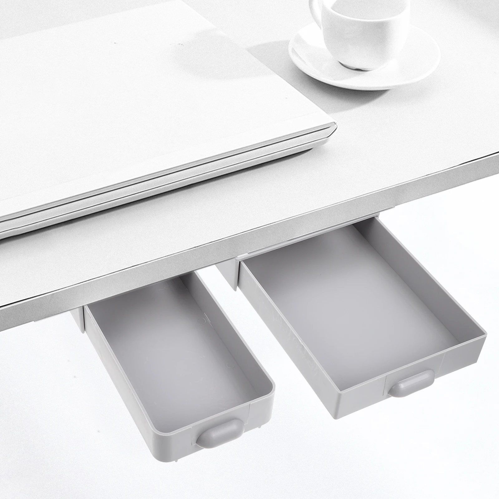 

2Pcs Under Desk Drawer Box Hidden Storage Organizer for Pens Rulers Stationery Punch-Free Adhesive Desktop Sundries Container