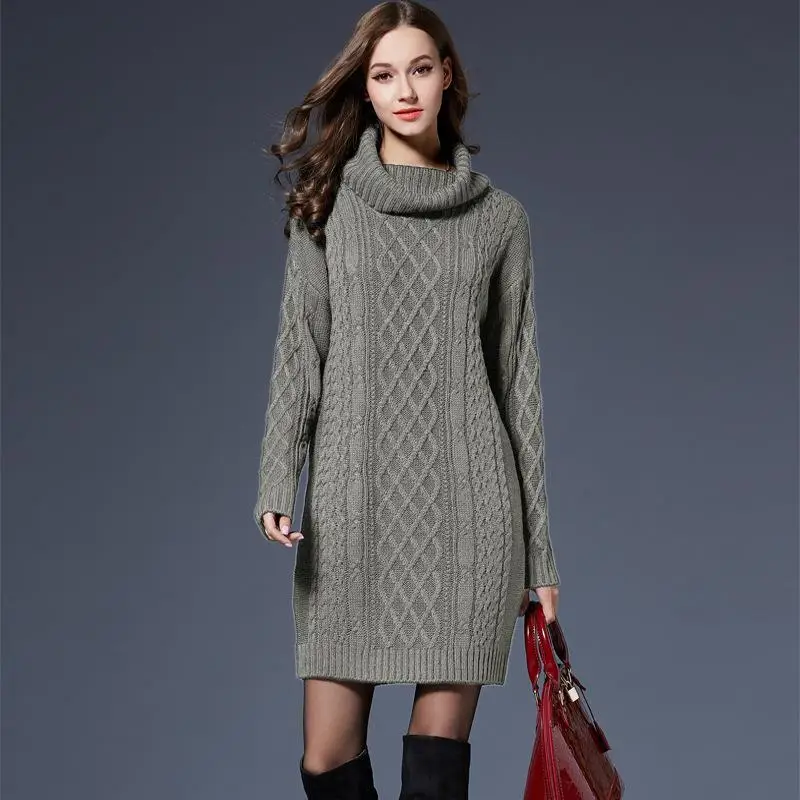 

Осень-зима, новый женский вязаный свитер Dr, длинный свитер с высоким воротником, женская одежда цвета Faion