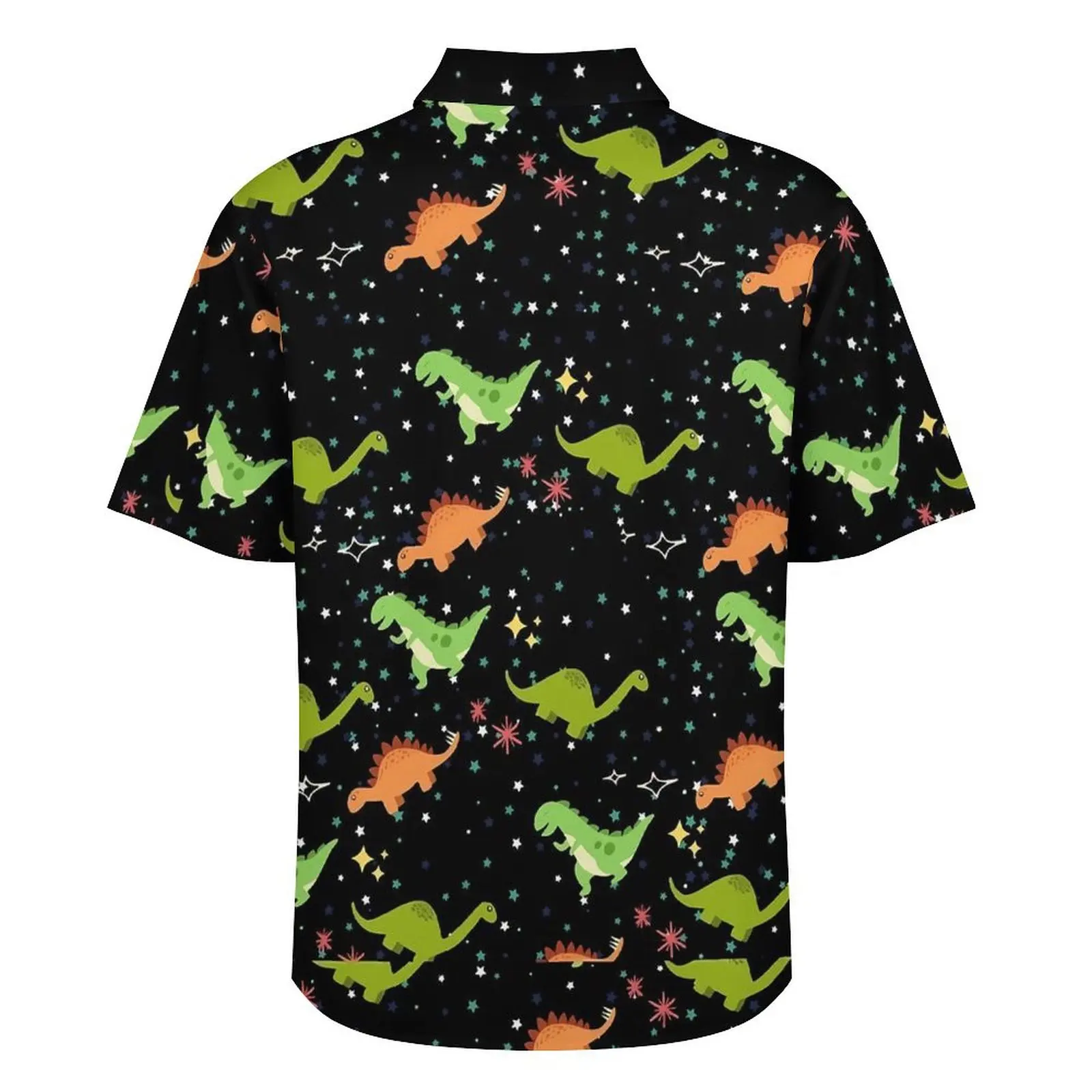 Camisa masculina de manga curta para praia, Cool Dinosaur Print, Estrelas, Novidade, Casual, Design respirável, Blusas oversize, Camisas de praia