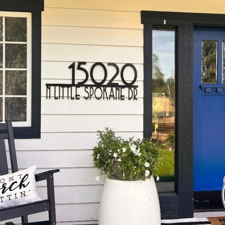 

Custom Metal House Number Sign with Street Name Mid Century Modern Address Plaque Retro Outdoor Home Decor