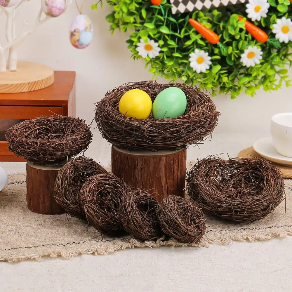 6-15cm Easter Artificial Bird Nest DIY Craft Handmade Natural Rattan Nest Exquisite Egg Nest Ornament Holiday Festival Ornaments