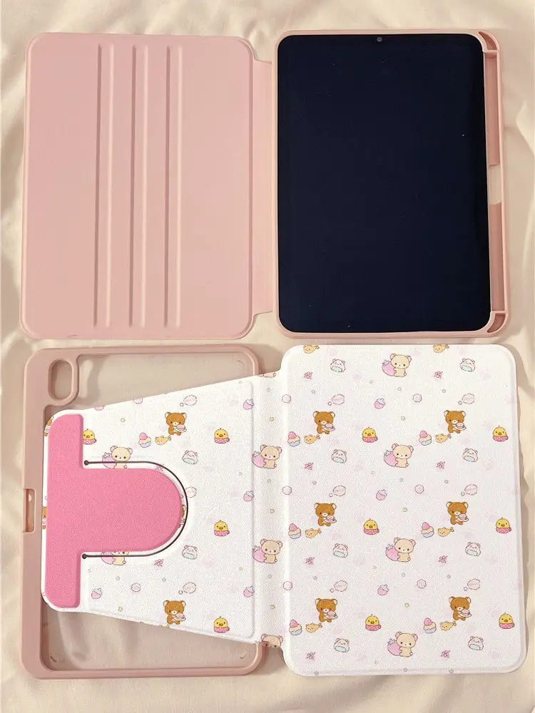 لطيف Rilakkuma الفراولة باد الهواء 2025 (13 بوصة) 11 اللوحي الغطاء الواقي 360 دوران Air7/6 فتحة القلم مكافحة قطرة Mini7 هدية لعبة