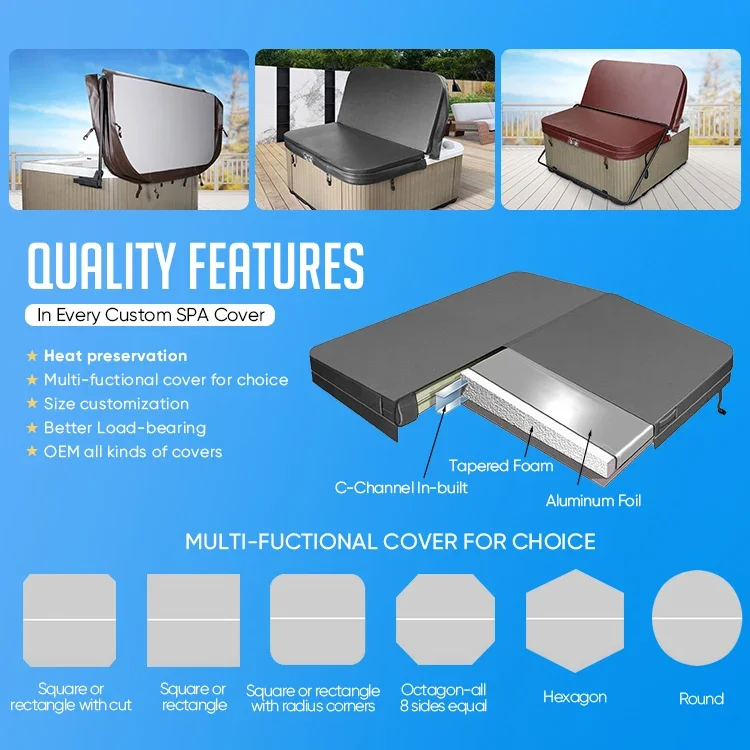 Square Hot Spring Tub SPA Cover Pool Safety Covers Sun Protection Durable Outdoor Spa Bathtub Cover Accessories