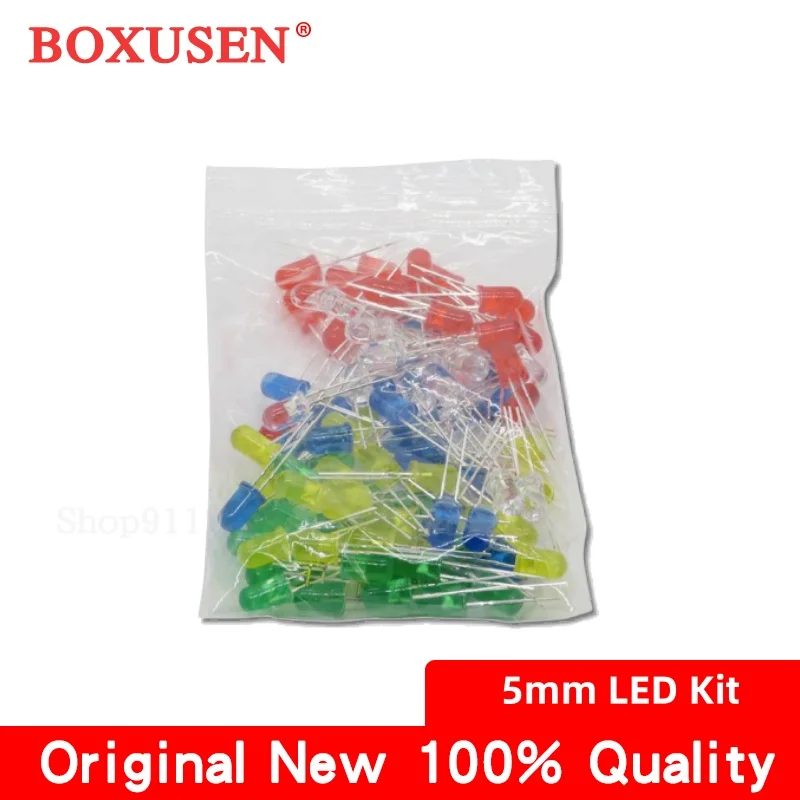5value X 20pcs=100pcs LEDs Set White Yellow Red Green Blue 5mm LED Light Assorted Kit