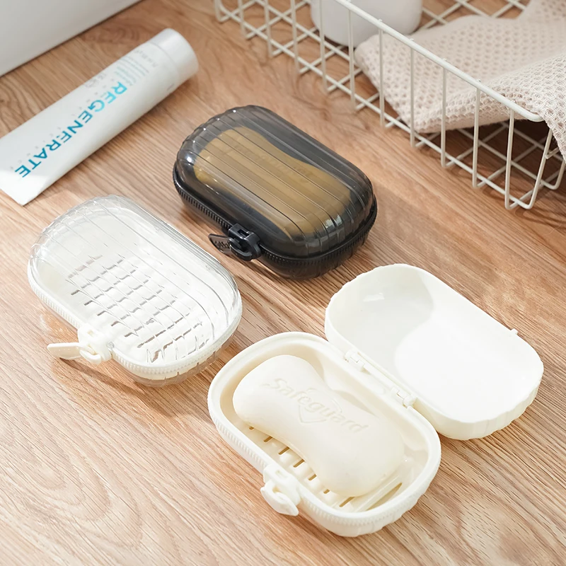 1/2PCS New Zippered soap Box Bathroom Travel Hotels Soap Drain Dish with Transparent Lid Portable Soap Box Waterproof Soap Case