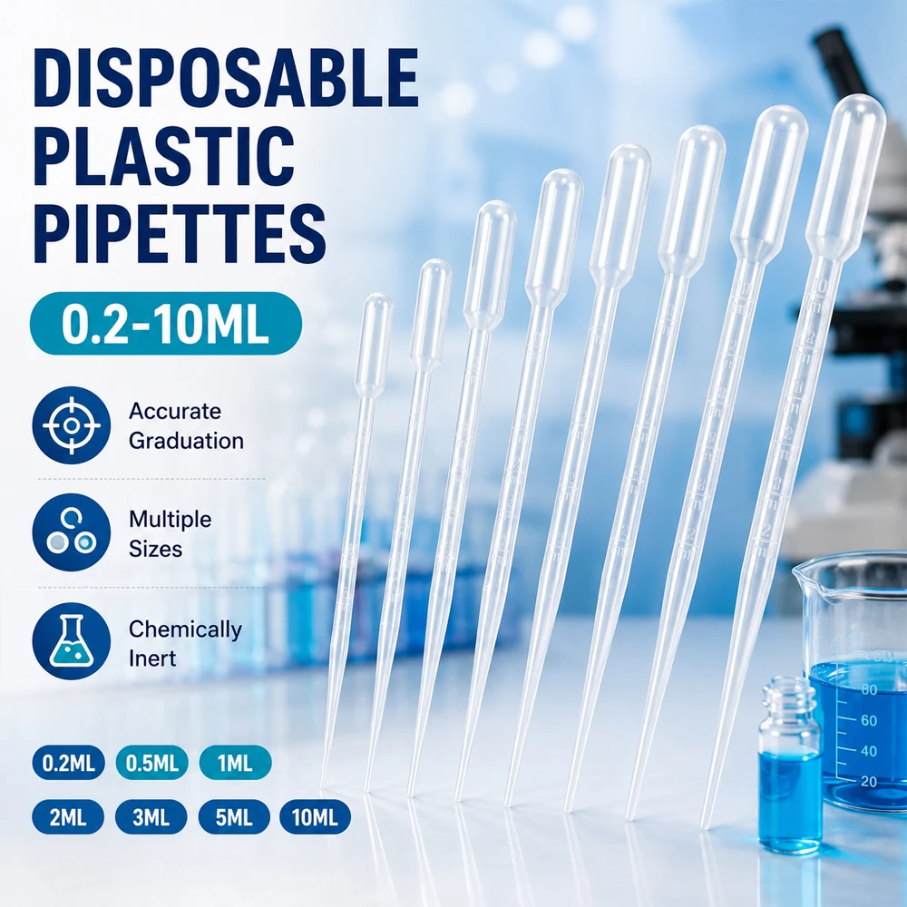 10-100PCS Disposable Calibrated Transfer Pipettes, 0.2-10ML Graduated Plastic Dropper Measuring Science Liquid Laboratory