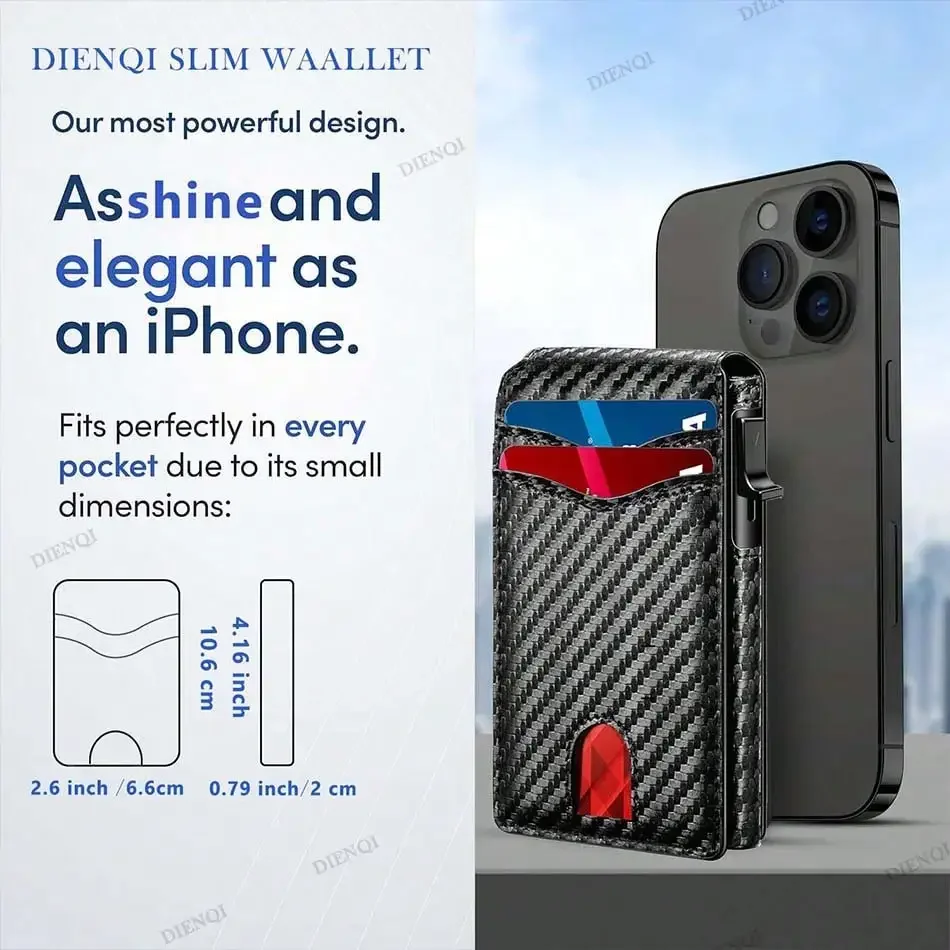 Men RFID Credit Card Holder Carbon Fiber Pattern Wallet Slim Automatic Card Case ID Card Pocket Purse for Daily & Business Trip