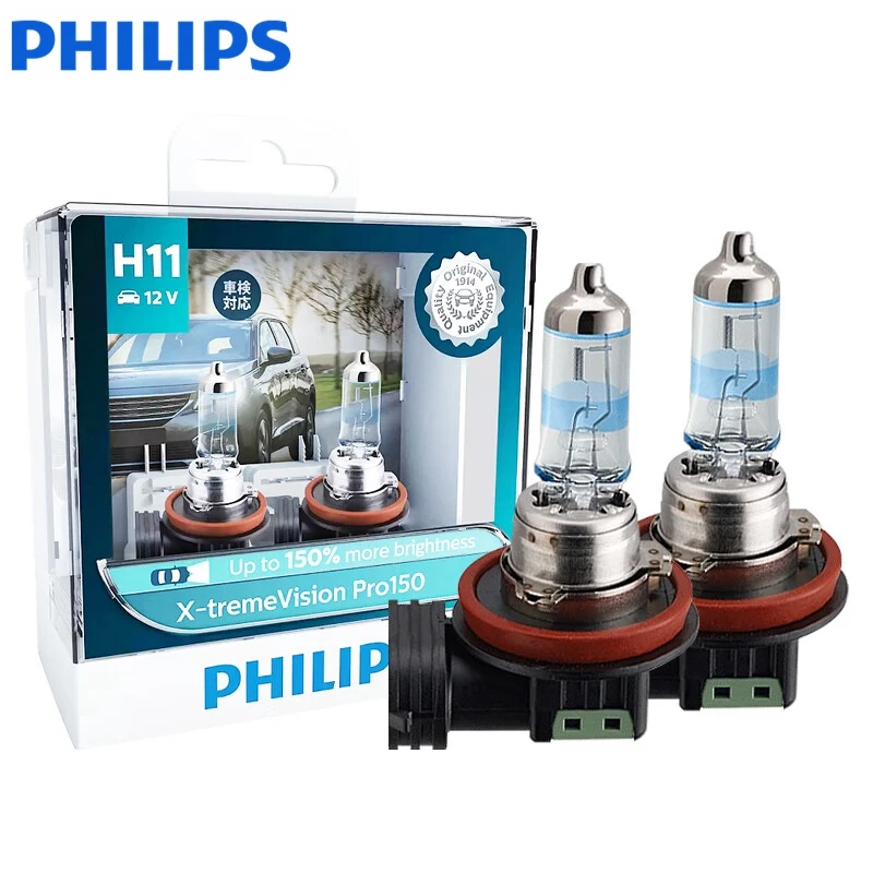 Philips X-treme Vision Pro150 H11 12V 55W PGJ19-2 +150% Bright Car Bulbs Halogen Headlight Genuine Original Auto Lamps, 2pcs