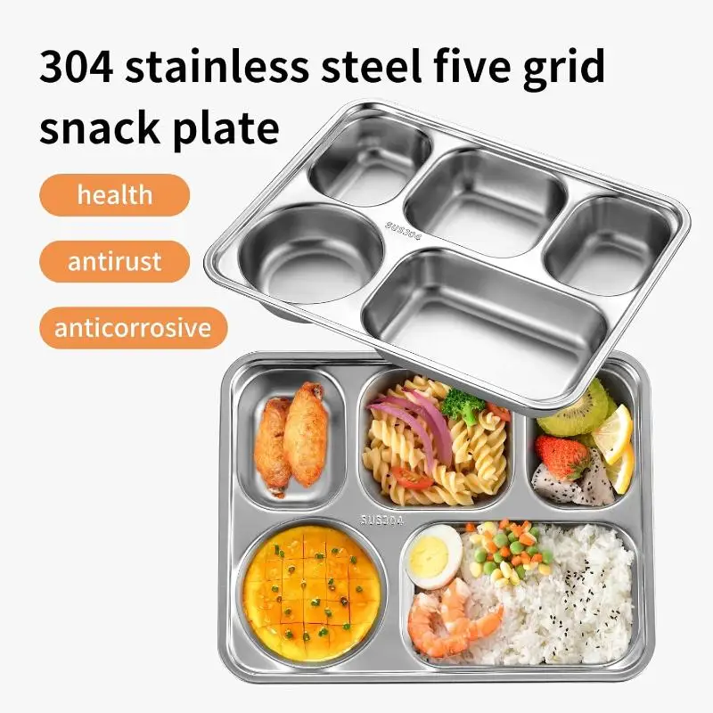 304 Stainless Steel Partitioned Dinner Plate Lunch And Dinner Tray Divided Plates Dinnerware Plate Thick Compartmentalized Plate