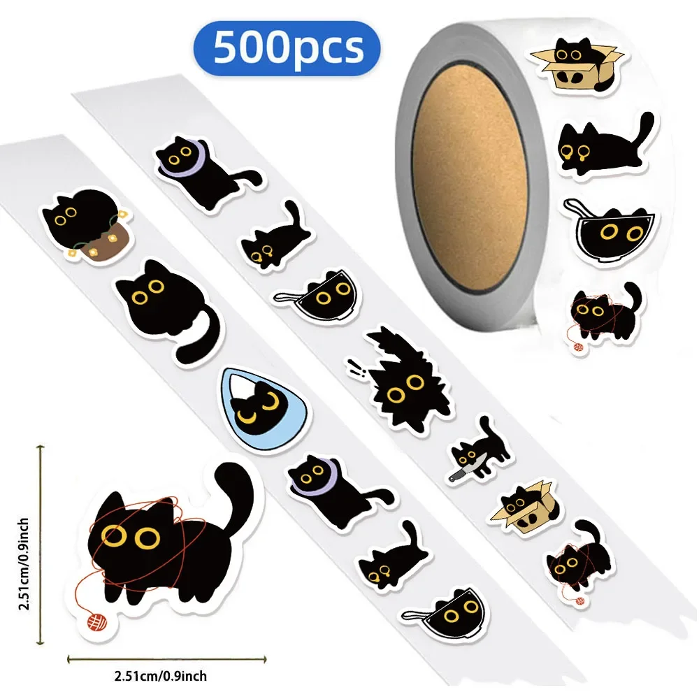 500 Pegatinas de Gato Negro con Diez Diseños Diferentes, Pegatinas Pequeñas para Decoración, DIY, Equipaje, Patineta, Vaso