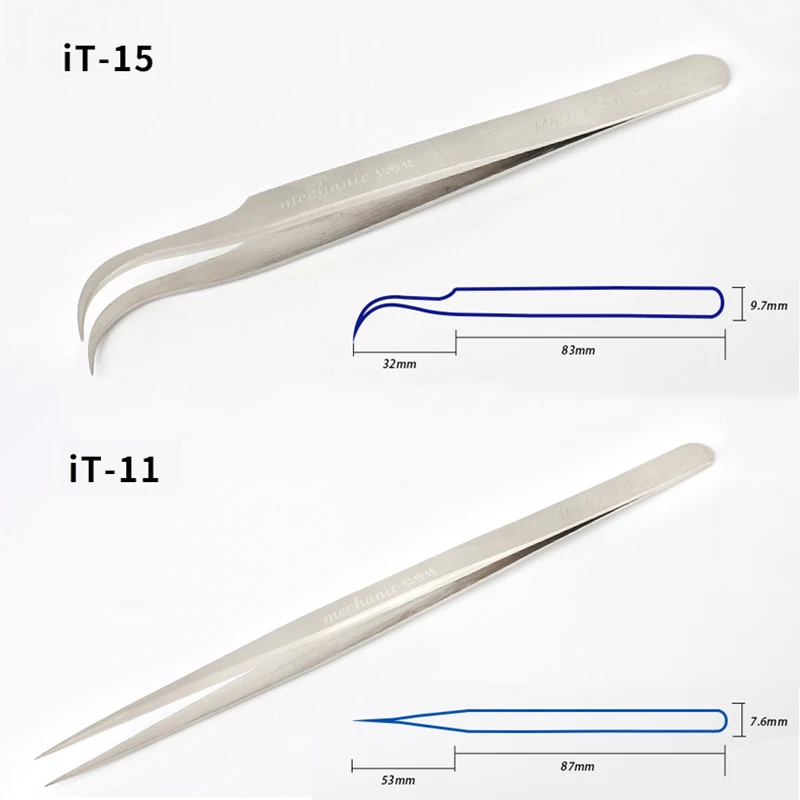 MECHANIC Stainless Steel High Hardness Precision Tweezers Curved Straight Tip Tweezers IC Chip Chipest Mobile Phone Repair Tools