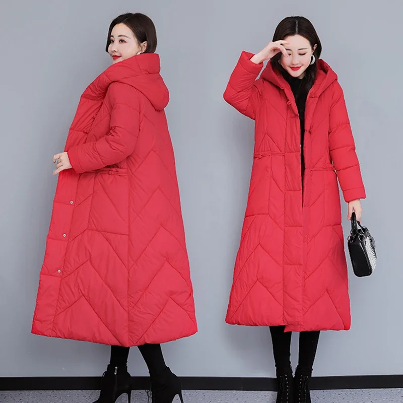 X-Long Winter Jackets Women Hooded Oversized Parkas Snow Wear Solid Thicken Warm Mother Clothing Outerwear S-3XL Coats Windriel