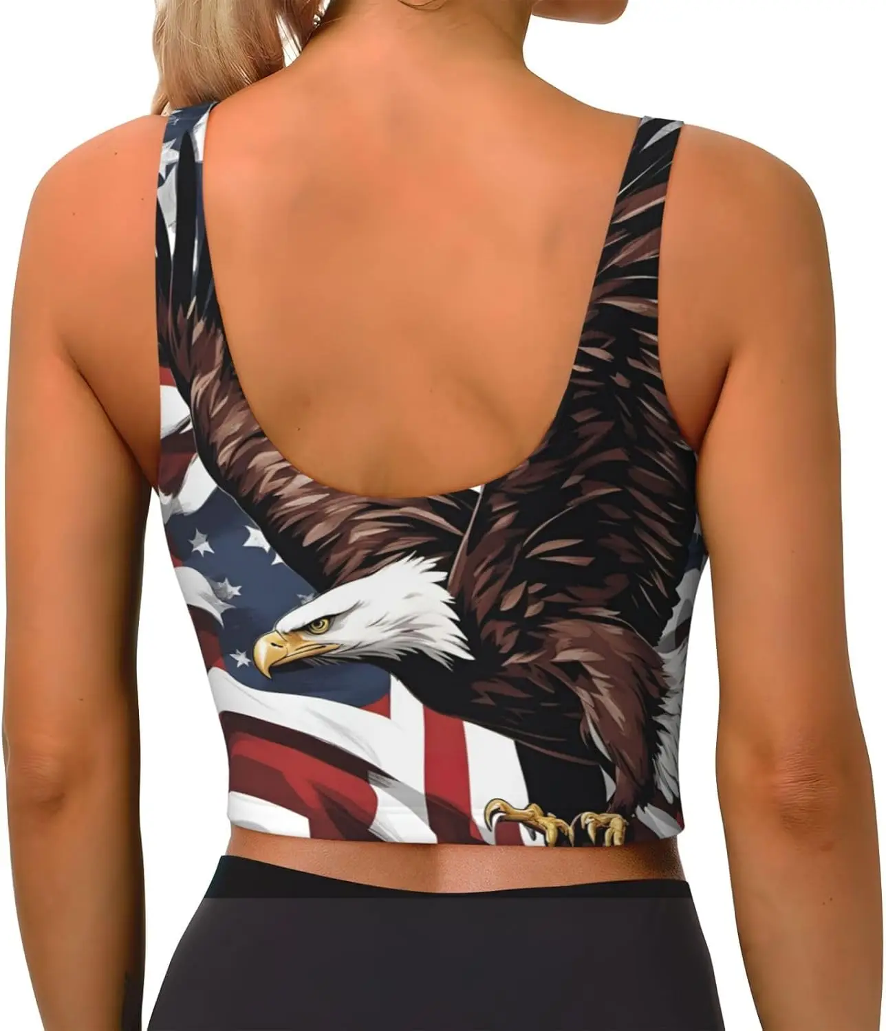 Águia com estampa de bandeira dos EUA Regatas de treino femininas Racerback Colete esportivo sem mangas para academia, ioga atlética