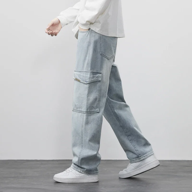 Pantaloni Cargo da uomo elastico in vita Jeans dritti pantaloni Casual pantaloni sportivi da uomo abbigliamento maschile pantaloni Vintage larghi in