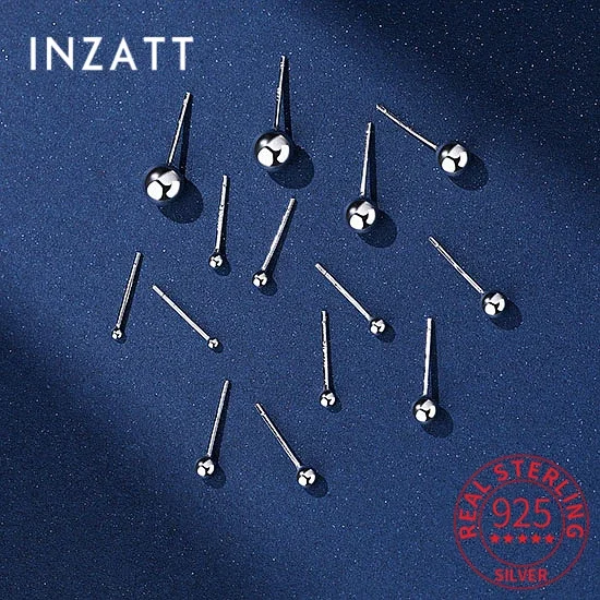 INZATT Real 925 Sterling Silver 2/3/4/5/6mm Bead Stud Earrings for Women Classic Fine Jewelry Ear Hole Care Accessories