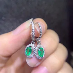 Natural Emerald Earrings for Party 4*6mm Emerald Dangler for Wedding 925 Silver Emerald Jewelry Gold Plated Jewelry