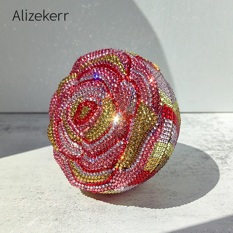 

Alizekerr Rose Diamond Evening Bags Women Luxury Designer Gorgeous Rhinestone Flower Clutch Purses And Handbags Wedding Party
