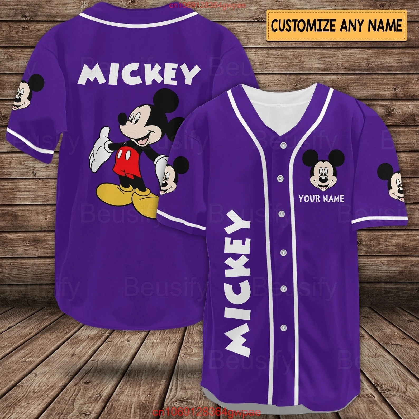 Disney Baseball Jersey Custom Name Women\'s  Mickey Baseball Jersey Fashionable Disney Short Sleeve Hawaiian Shirt Track Top