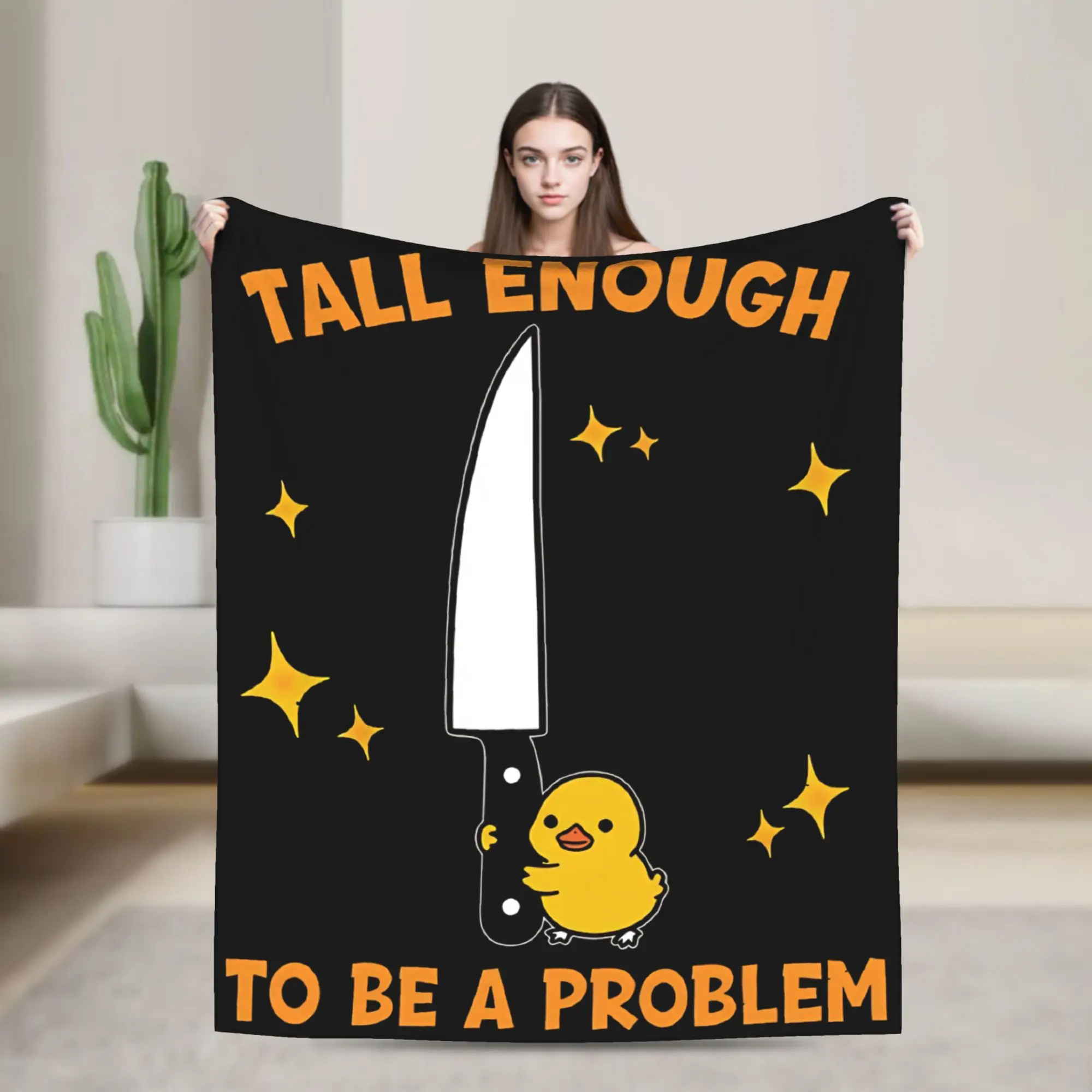 Funny Duck Holding Knife Knitted Blankets Tall Enough To Be A Problem Flannel Throw Blanket Bedding Couch Soft Warm Bedspreads