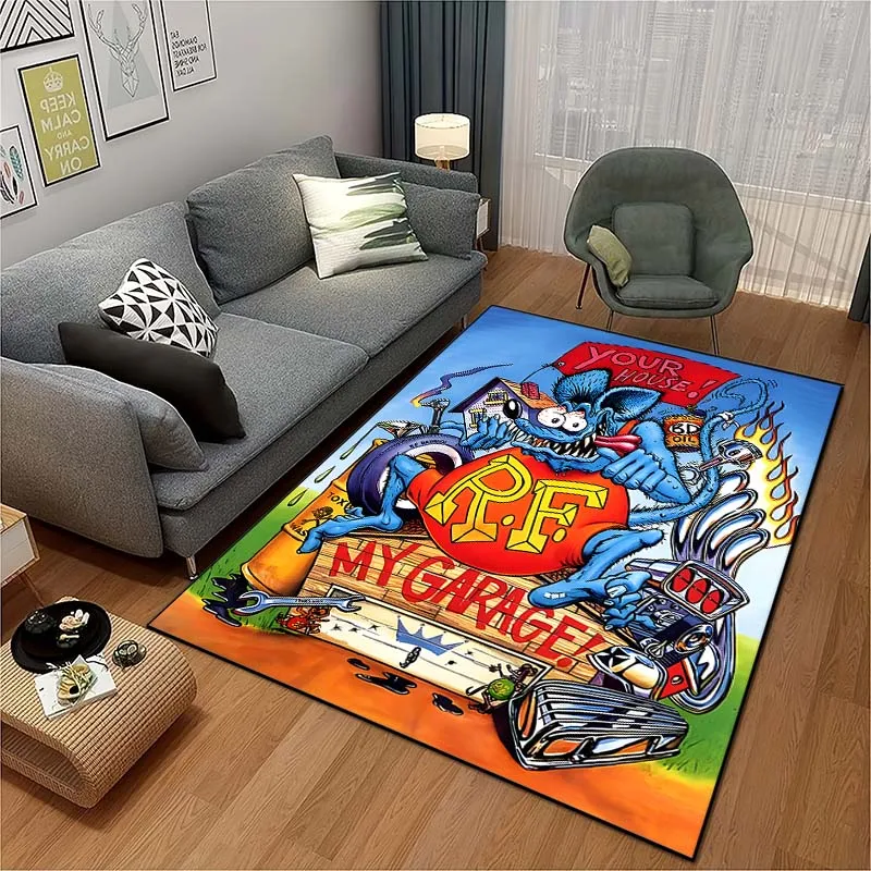 Car Rat F-Funk Pattern Floor Mat Rug 15 Sizes Living Room Bedroom Bedside Bathroom Floor Mat Club Area Rug Home Decoration