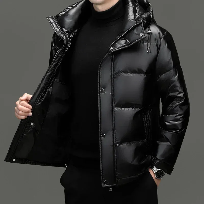 Designer Clothes Men Luxury Bright Short Hooded Down Jacket Duck Male Padding 2025 Winter Padded Men's Cold Coat