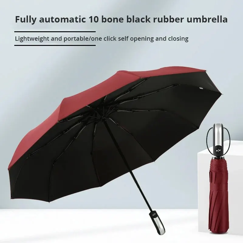 1PC Ten Bone Automatic Black Glue Folding Rain Umbrella Reinforcement And Thickening For Sun And Rain Protection Umbrella