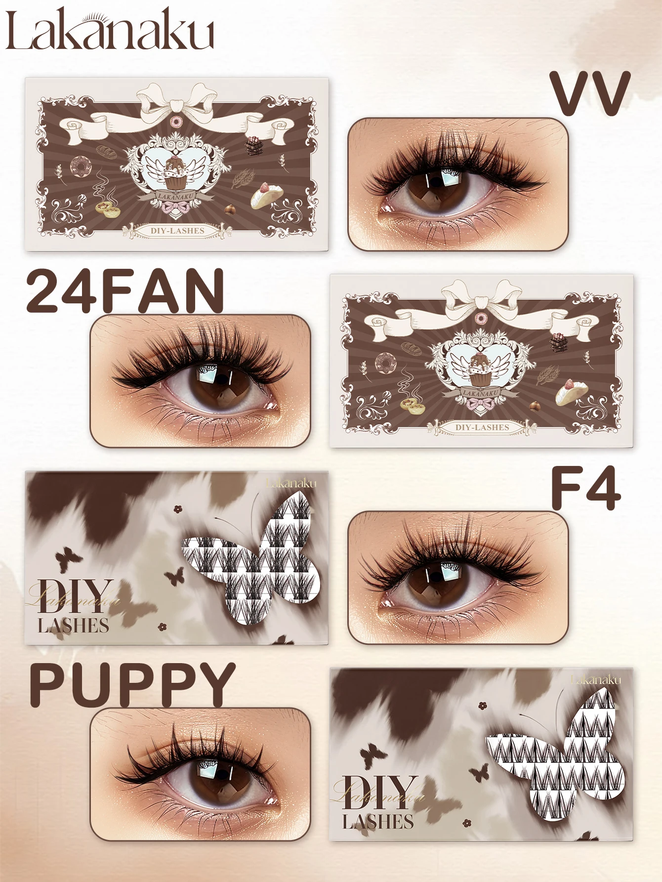 LAKANAKU Cashmere DIY Brown Cluster Lashes Natural Soft Brown Eyelashes Extension False Lashes Save Time For Beginner Makeup