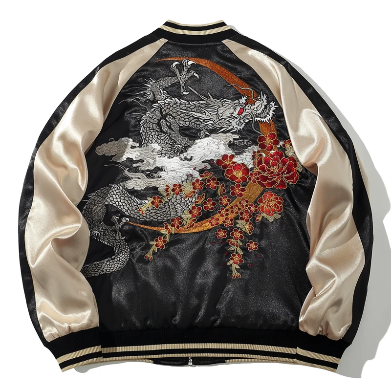 

Мужская традиционная куртка с вышивкой дракона на Год Дракона, молодежная модная куртка с длинными рукавами, на молнии, приталенного кроя