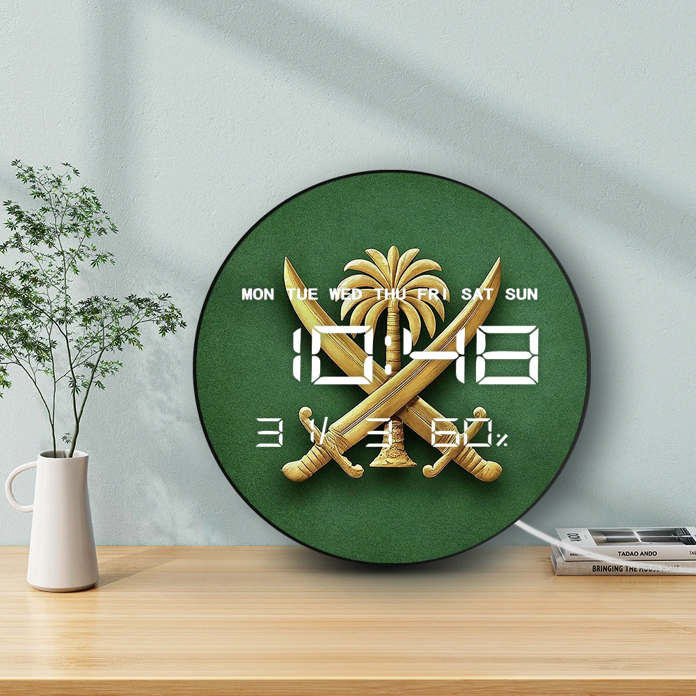 معطف الأسلحة LED ساعة حائط رقمية المملكة العربية السعودية العلم درع ساعة حائط إلكترونية عرض عددي كبير ديكور المنزل الوطني