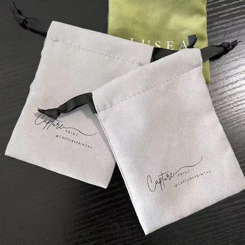 Suede Gift Bags pandasew custom logo print luxury small jewelry necklace bracelet package pouch bag