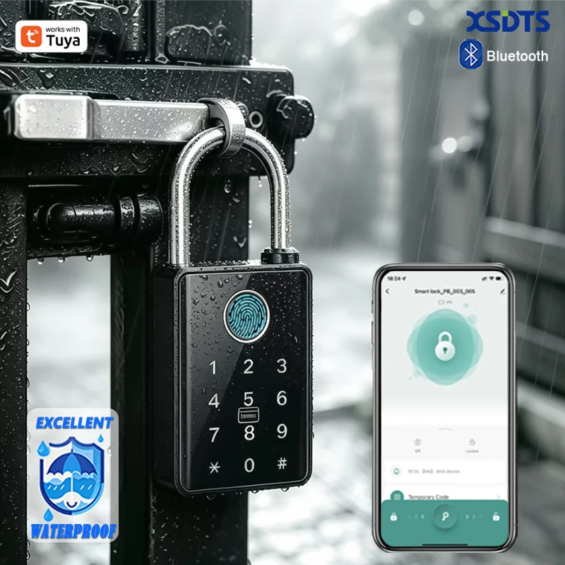 Tuya Waterproof Smart Padlock Fingerprint Card Password Key APP Unlock Anti‑Theft Lock Cabinet Luggage Bag Home Outdoor Security
