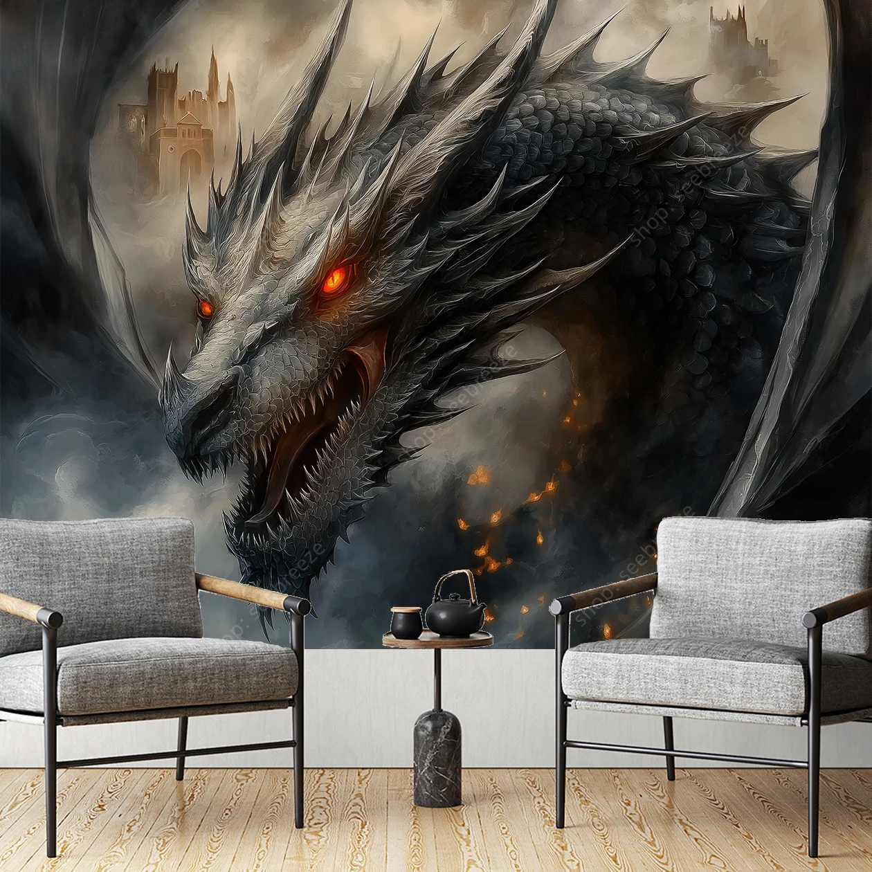 Tapeçaria de dragão feroz criatura mítica arte de parede para quarto sala de estar decoração fantasia temática estilo boêmio design de decoração de casa