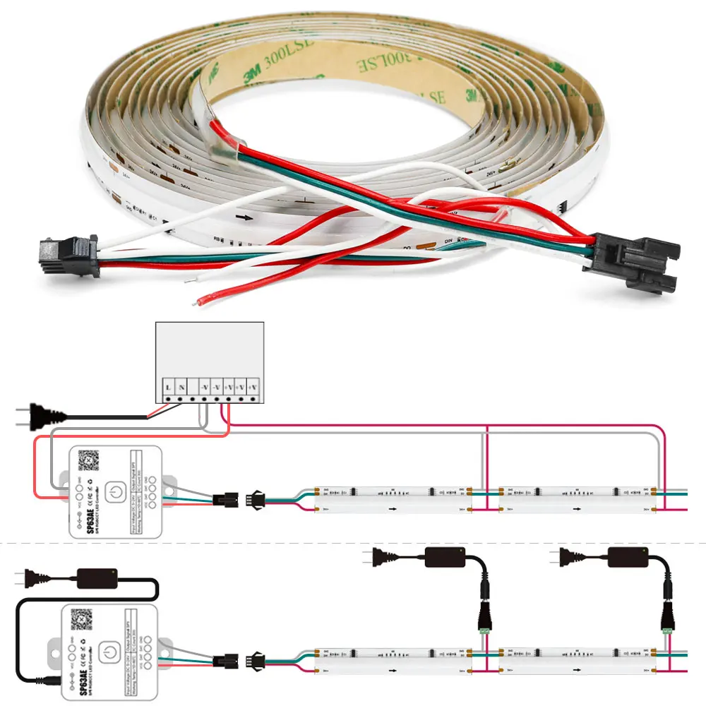 WS2811 FCOB SPI RGBCW LED Light Strip Addressable 840Leds/m RGBCCT Dream Color 12mm High Flexible FOB COB Lights RA90 IP30 DC24V